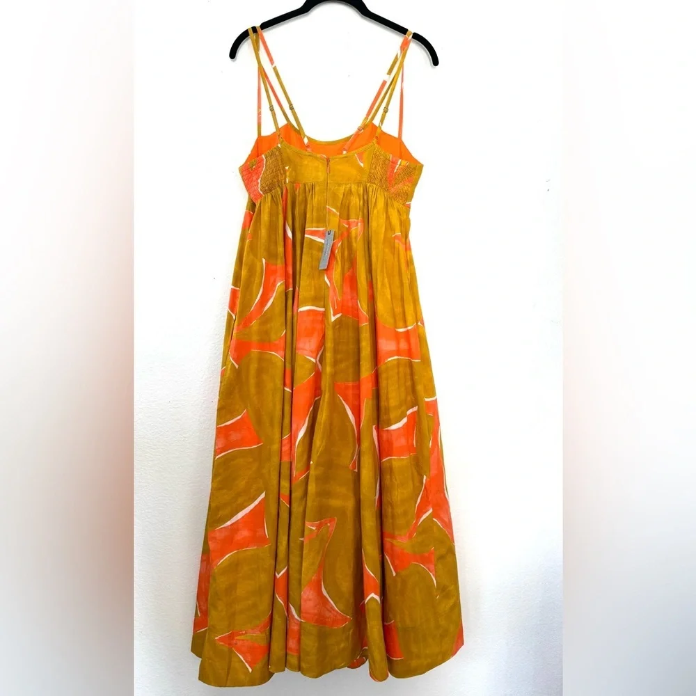 NWT Anthropologie Babydoll Midi Dress Coral Orange Lime Brown Size S Small - Picture 3 of 12